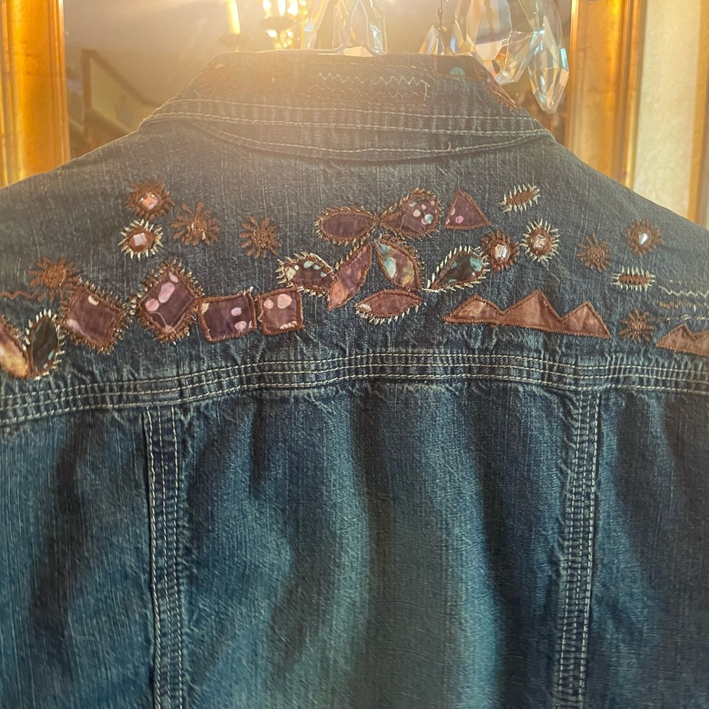 Vintage Chico's Embellished Art to Wear Denim Jacket Size 1 (medium) - Picture 6 of 8